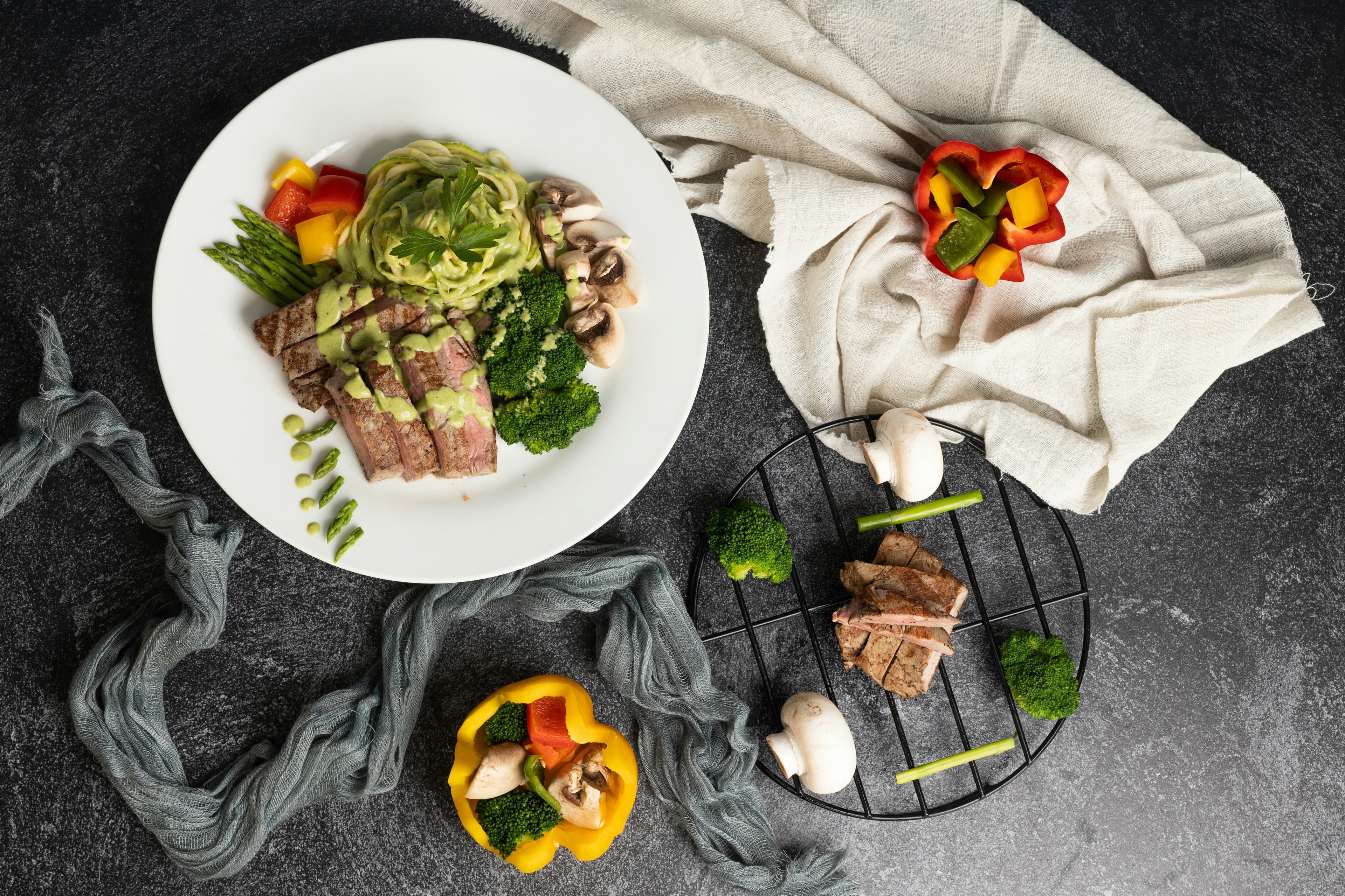 Fresh seasonal ingredients arranged on a clean surface